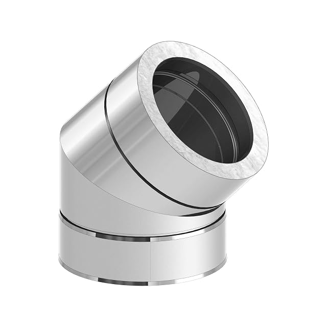 Coude de cheminée inox double paroi à 45 degrés de 150 millimètres de diamètre intérieur