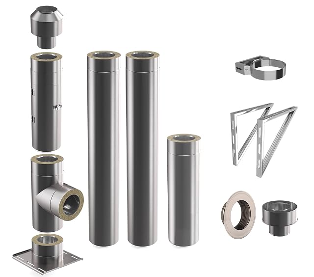 Kit complet de cheminée inox double paroi de 3,3 mètres et 150 millimètres de diamètre intérieur