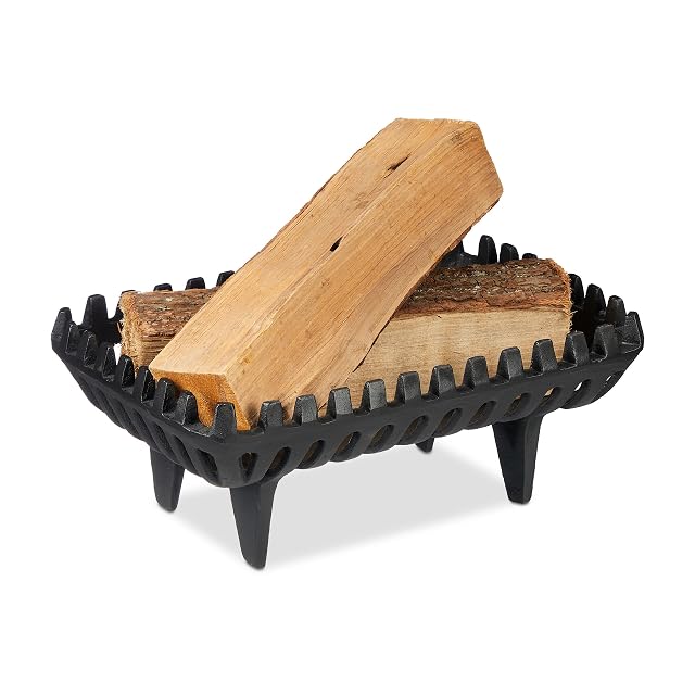 Grille de foyer sur pieds en fonte noire à quatre pieds, 37 centimètres de large et 15 de haut