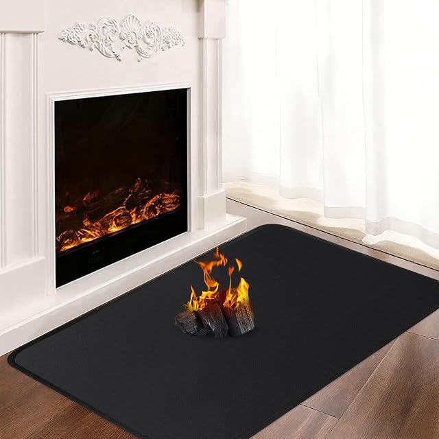 Tapis de poêle ignifuge noir et mince en fibre de verre siliconée, un mètre sur soixante centimètres
