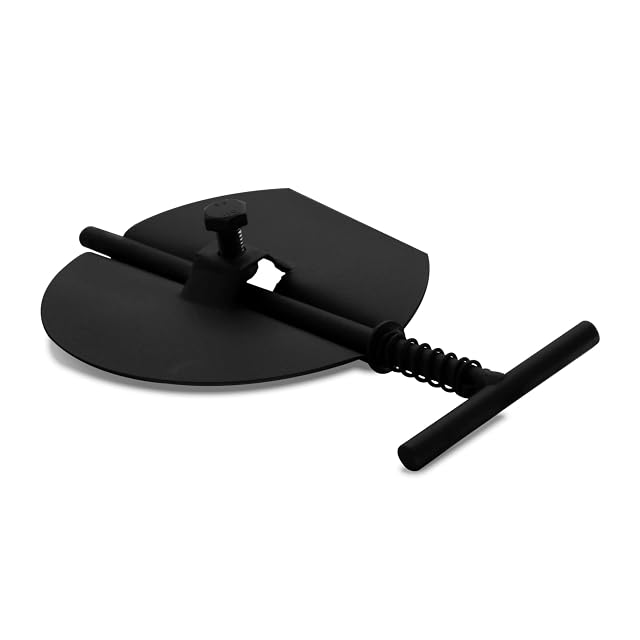 Plaque de registre papillon noire avec son axe et sa manette pour tuyau de poêle de 150 millimètres