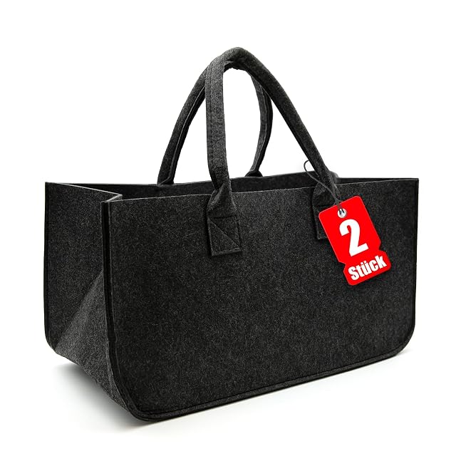 Deux sacs à bûches en feutre anthracite de trente litres chacun