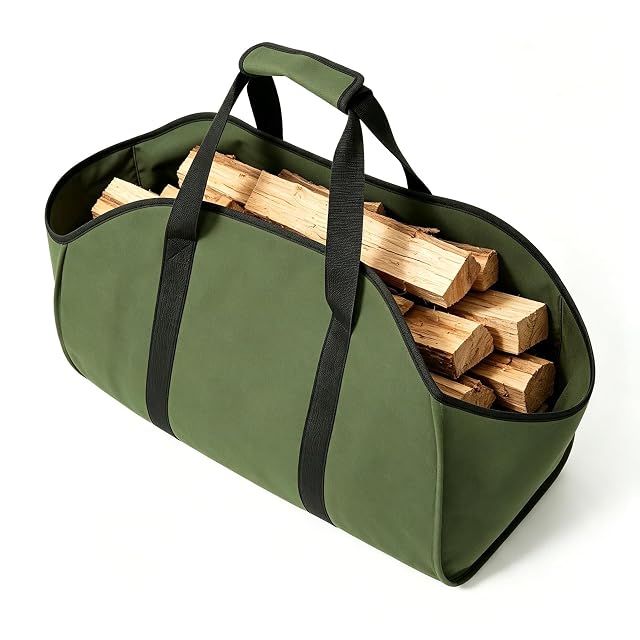 Grand sac de portage de bois pliable en toile Oxford sombre à larges poignées rembourrées