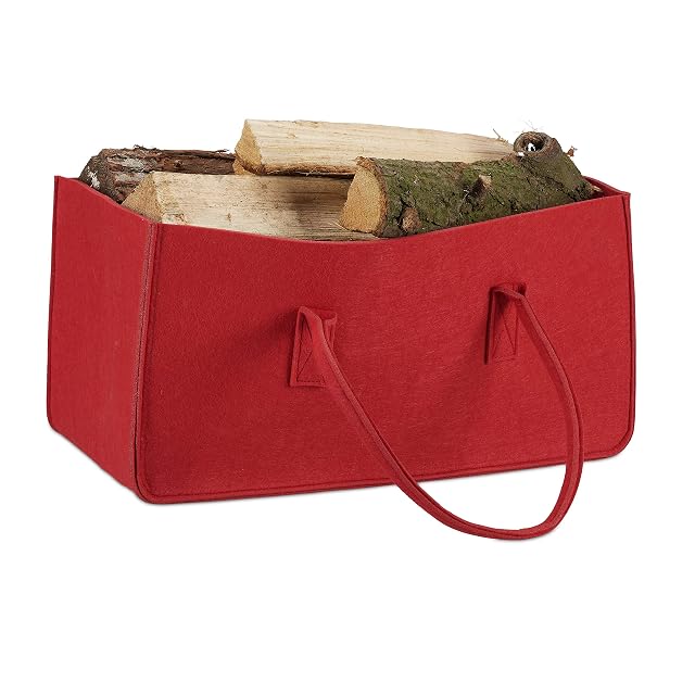 Sac de portage de bûches en feutre rouge de 25 sur 25 sur 50 centimètres avec une poignée solide