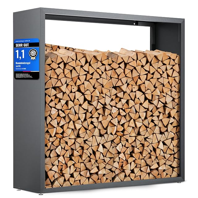 Rangement à bûches métallique moderne galvanisé à chaud et thermolaqué de 170 sur 165 centimètres
