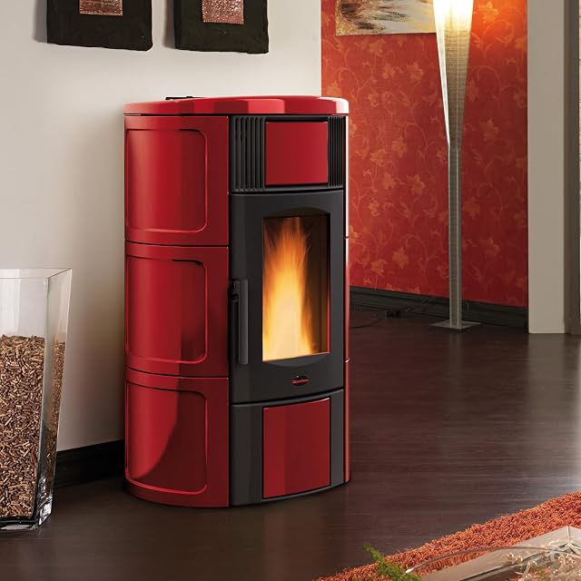 Poêle à granulés bouilleur Extraflame Iside Idro H15 habillé de majolique bordeaux