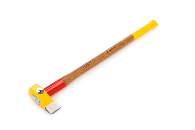 Masse de fendage Ochsenkopf Big Ox jaune, à bec de retournement et frette d’acier sur manche hickory