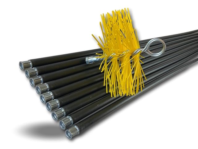 Kit de ramonage classique avec une brosse synthétique de 180 millimètres et neuf cannes souples