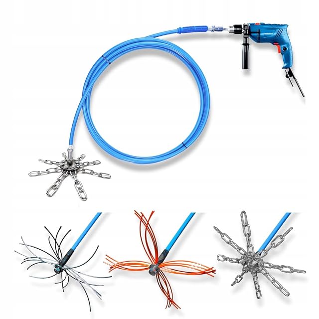 Lance de ramonage rotative avec tête à chaînes et têtes interchangeables à câbles acier et nylon