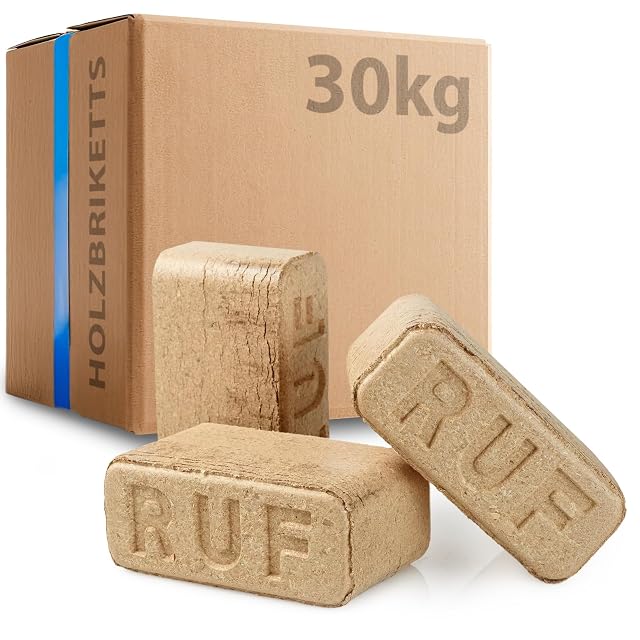 Lot de 30 kg sans plastique de briquettes de feuillu de forme RUF faites de copeaux de hêtre et de chêne