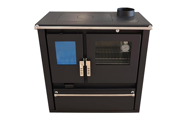 Cuisinière à bois à façade inox avec four, thermomètre et plaque de cuisson, de 7,7 kilowatts
