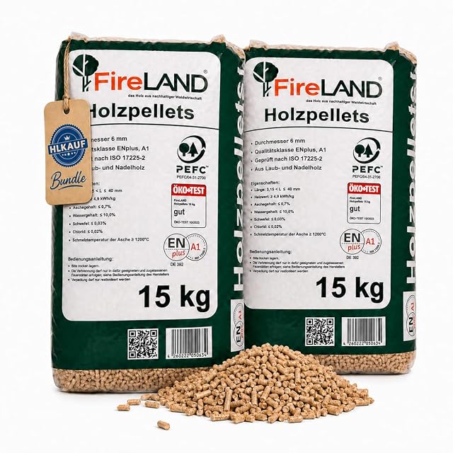 Deux sacs de 15 kg de granulés ENplus A1 de 6 mm faits de sous-produits de feuillus et de résineux