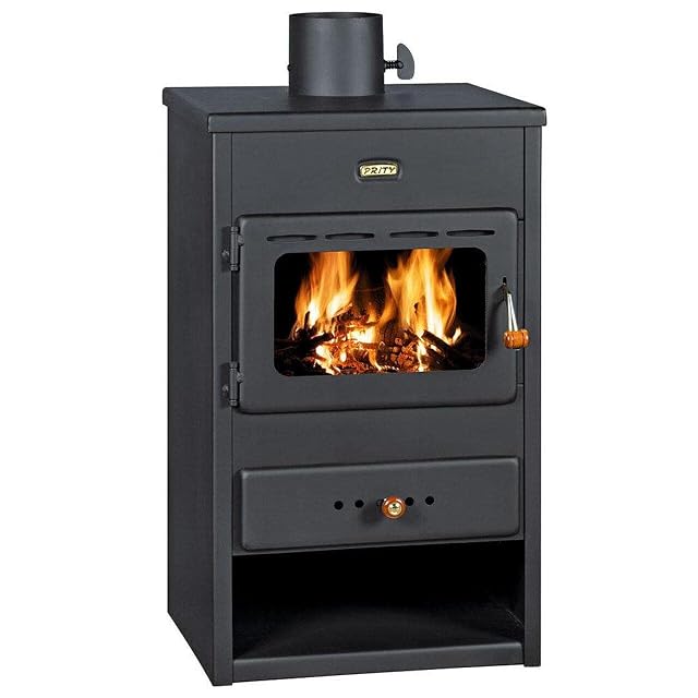 Poêle à bois Prity K1 en acier, à grille plate et sortie de fumées supérieure
